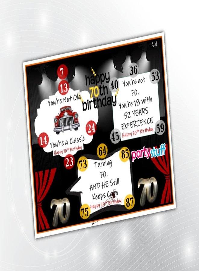 PartyStuff Birthday Theme Tambola Housie Tickets - 70th Birthday kukuba 1 - Designer Kukuba (16 Cards) - Image 1